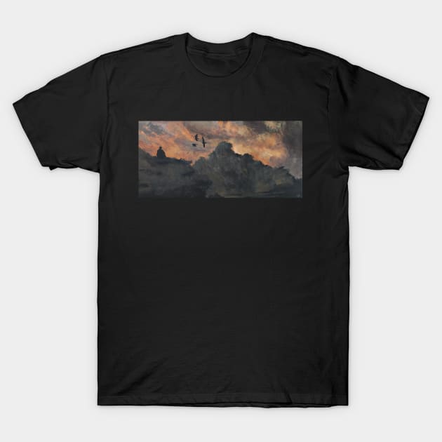 Cloudscape I - Man in Clouds Birds Fantasy Trippy Calm Peaceful Art T-Shirt by tylerashe